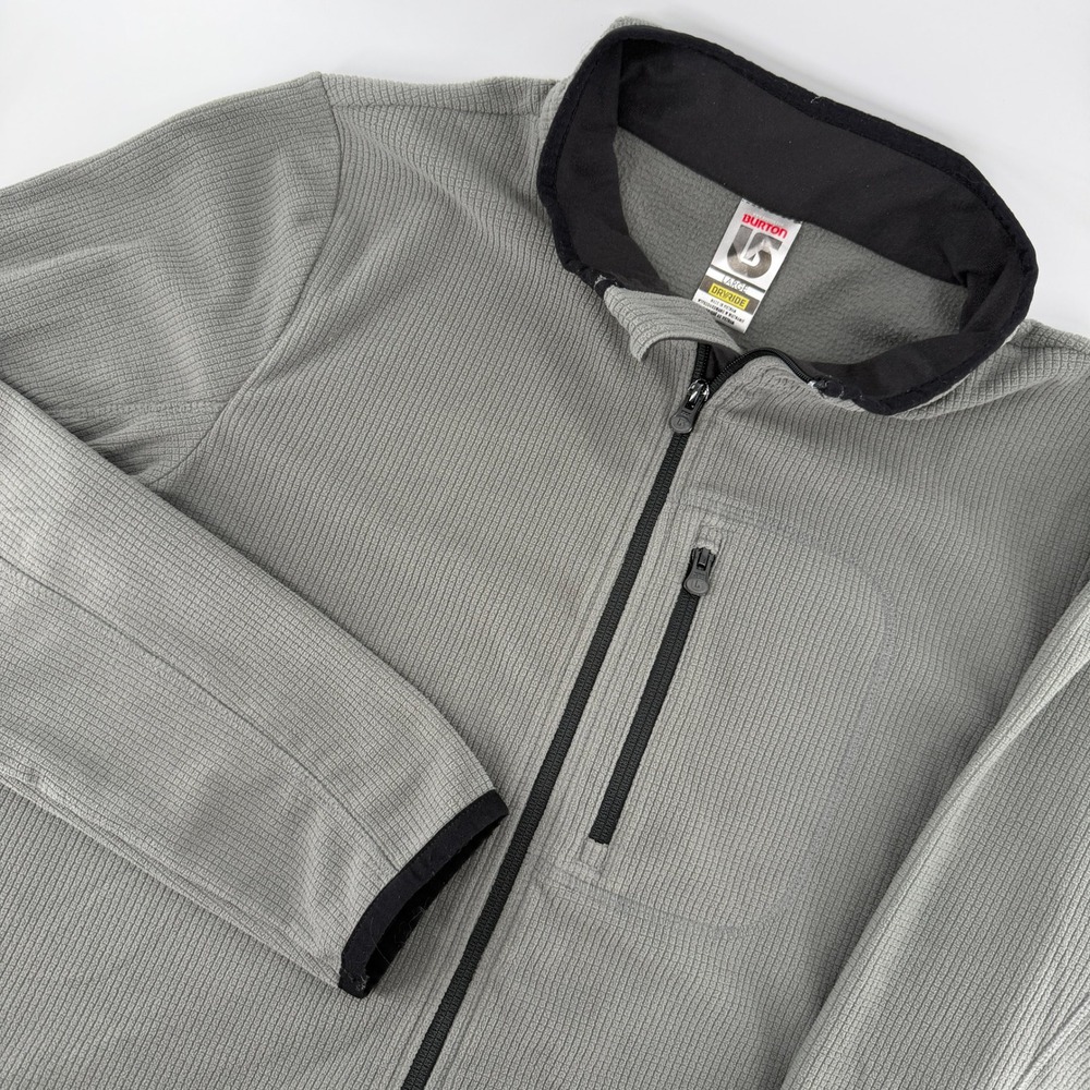 Burton DryRide Fleece Jacket Mens Large Gray Waffle Grid Full Zip Mock Neck Snow